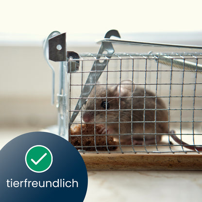 Maus Lebendfalle -  Mausefalle tierfreundliche Drahtfalle mit Holzboden